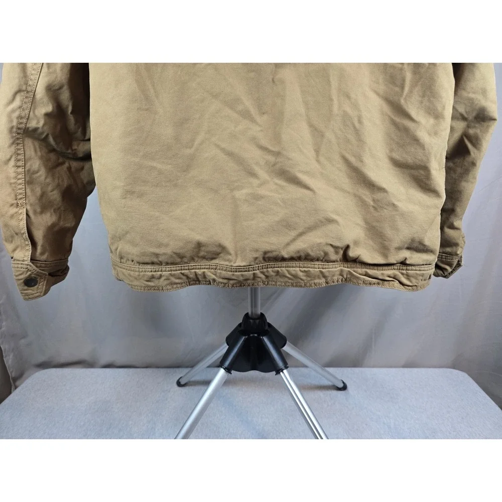 American Eagle Jacket Men XL Brown Canvas Flannel Lined With Fleece Lined Hood